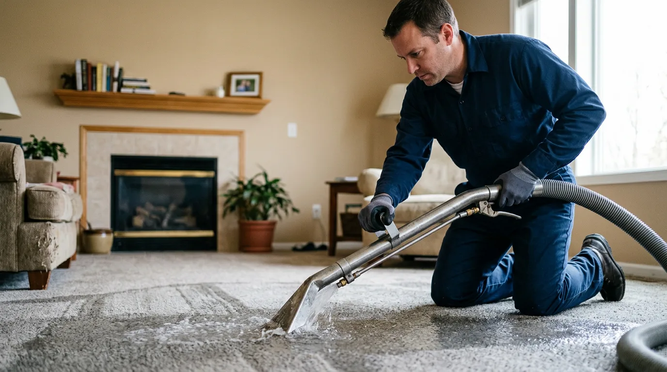 Water damage restoration technician working near Danbury, WI